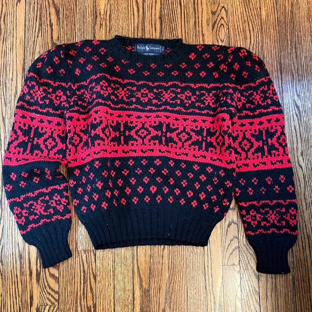Ralph Lauren Black & Red Fair Isle Crewneck Sweater